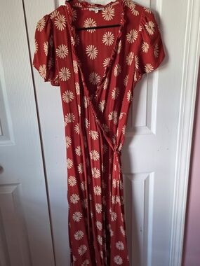 Madewell Red Floral Daisy Maxi Wrap Dress